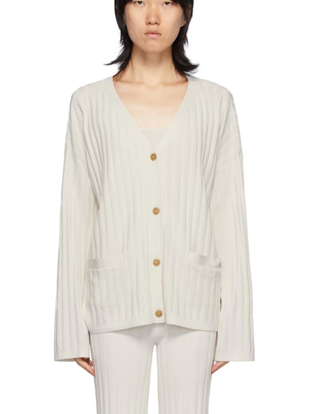 TOTEME Vinci Ribbed Boxy Cardigan Ivory